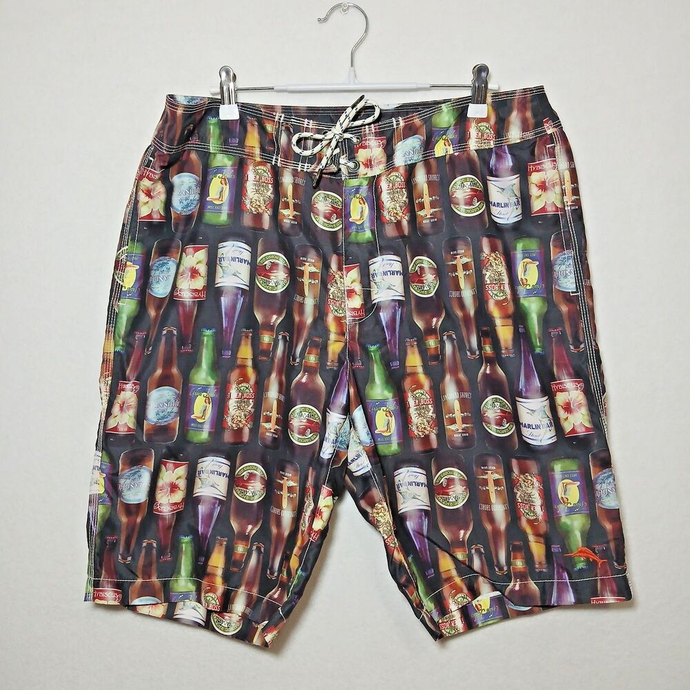Tommy Bahama Relax Men's Large Board Shorts Swim Trunks Beer Graphics Sz 34 #949